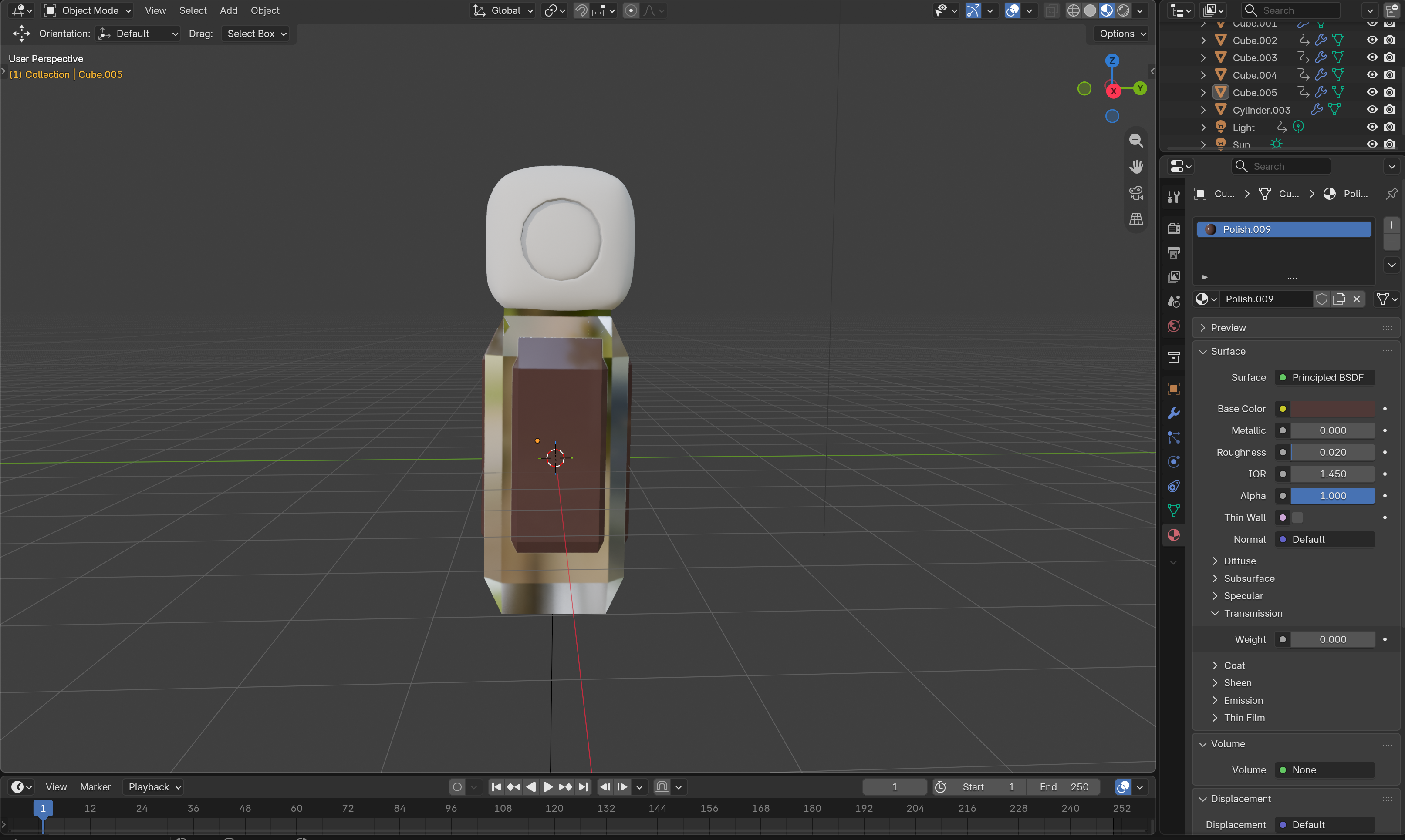Front View of Replicated Nail Polish Bottle in Blender